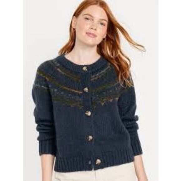 Old Navy Navy Fair Isle Cardigan Sweater Sz 2XL Button Down - Picture 1 of 9